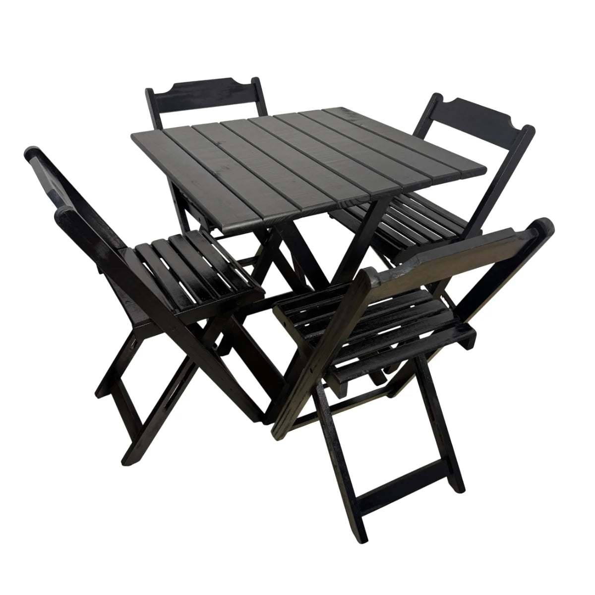 Conjunto de Mesa Dobrável de Madeira 70x70 com 4 Cadeiras Retráteis Preto