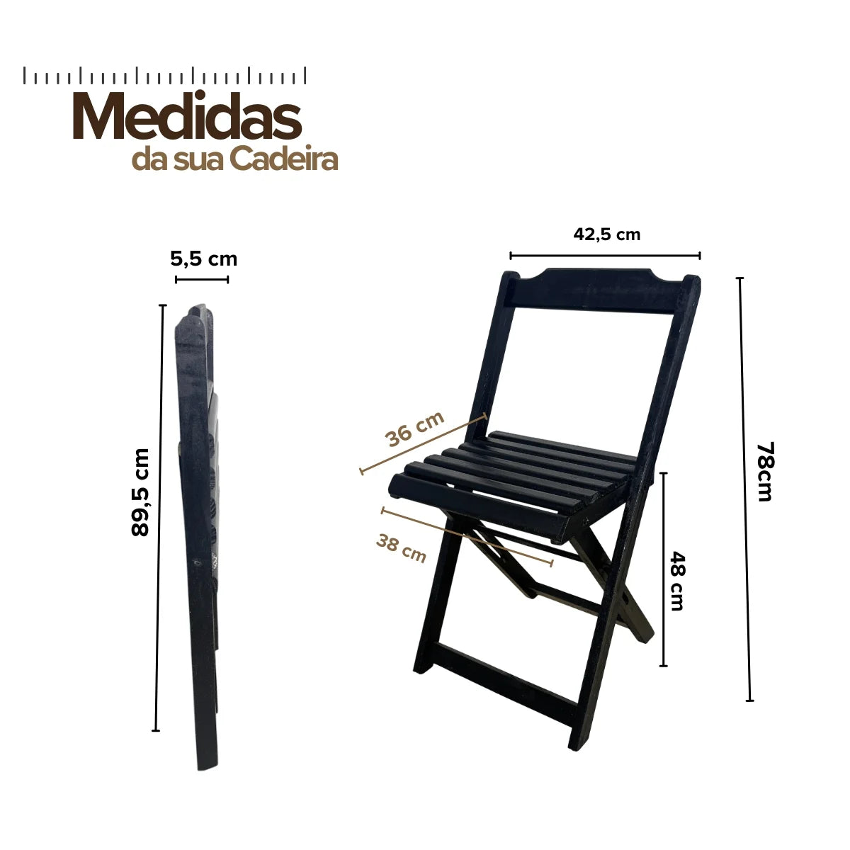 Conjunto de Mesa Dobrável de Madeira 70x70 com 4 Cadeiras Retráteis Preto