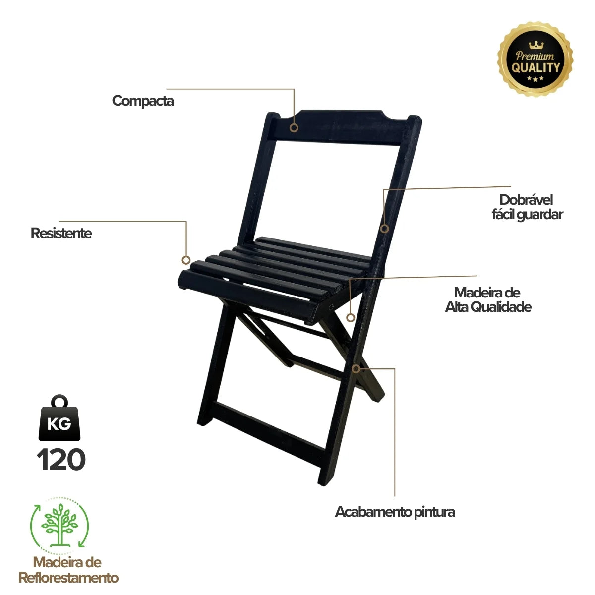 Conjunto de Mesa Dobrável de Madeira 70x70 com 4 Cadeiras Retráteis Preto